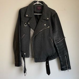 Vigoss vegan leather and wool blend biker jacket